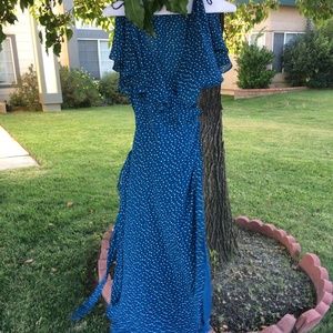 Eva Mendes teal polka dot dress size small 2